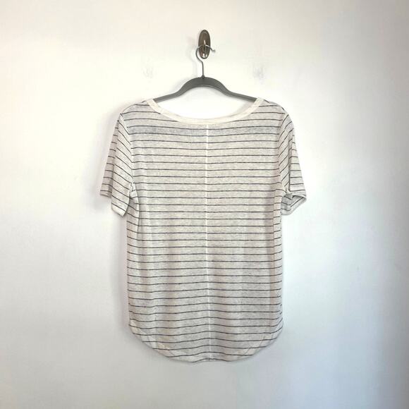 Gap Womens Linen Blend White Black Striped Short Sleeve Scoop Tee Size Small NWT - Picture 2 of 7